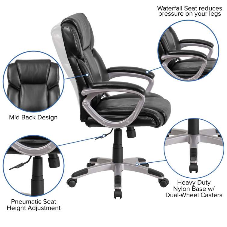 Kalman Mid Back LeatherSoft Executive Swivel Office Chair with Padded Arms